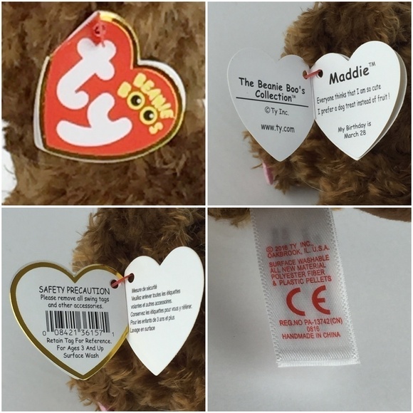 NEW Ty Beanie Boo Puppy Dog Maddie 6" Plush Brown Curly Fur March 28 2016 - Picture 8 of 8